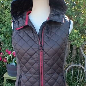 Michael Kors Black Quilted Vest with Red Accents